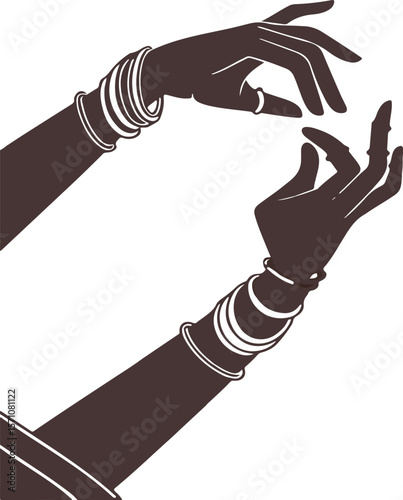 Elegant silhouette illustration of two hands wearing bangles on a white background