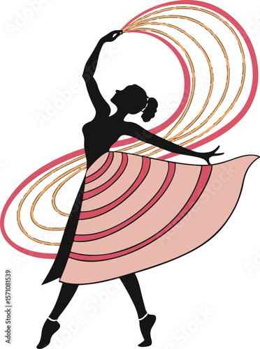 Silhouette of a graceful ballerina with flowing ribbons in an elegant dance pose