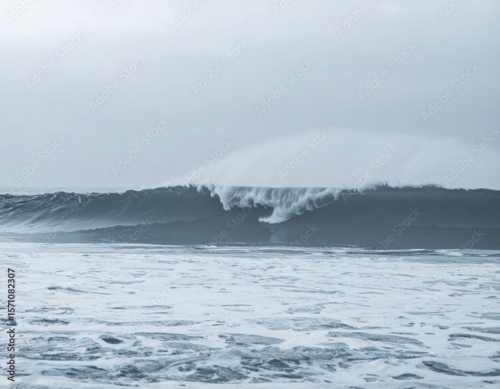 Naklejka premium Large Grey Ocean Wave During Stormy Weather