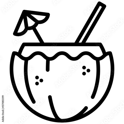 Coconut Drink icon, Black And White Outline Icon Symbol