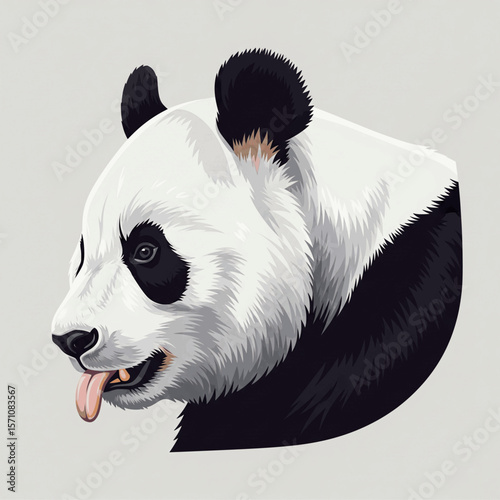 Panda seen from the side with tongue out 