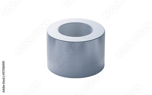 Simple cylindrical metal spacer with a hole in the center on a white background