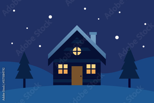 Winter Cabin Under Starry Sky