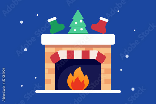 Cozy Fireplace With Stockings In Snowfall