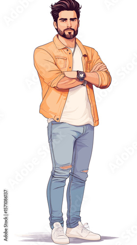 Young man standing confidently in casual outfit with arms crossed  