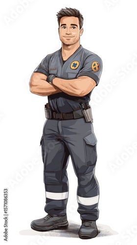 Confident male security guard standing with arms crossed in uniform  
