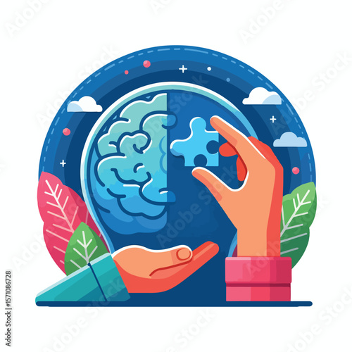 Bold Vector Illustration for Mental Health Awareness – Mindfulness, Support, and Emotional Wellbeing Concept