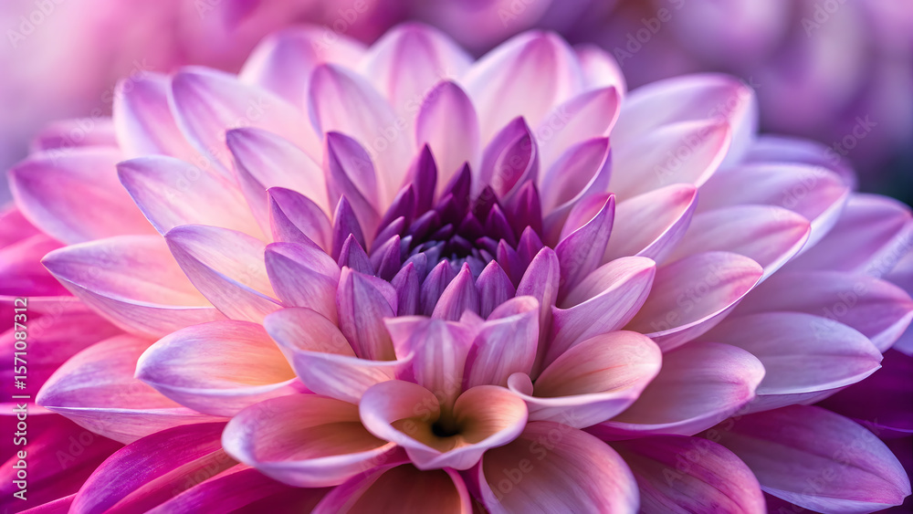 Obraz premium Ombre dahlia blossoms in shades of purple and pink during bright daylight