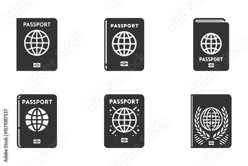 Set of passport icon silhouette on white background. Vector illustration.