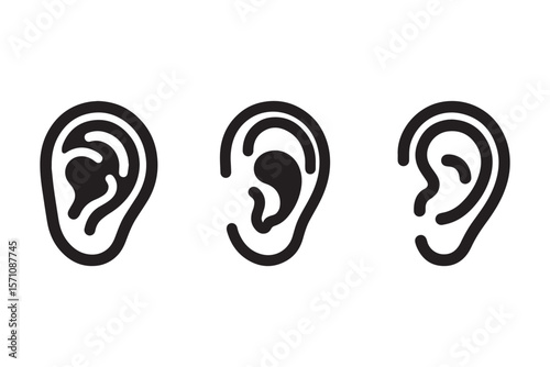 Simple ear vector silhouette. Human ear icon isolated on flat background.
