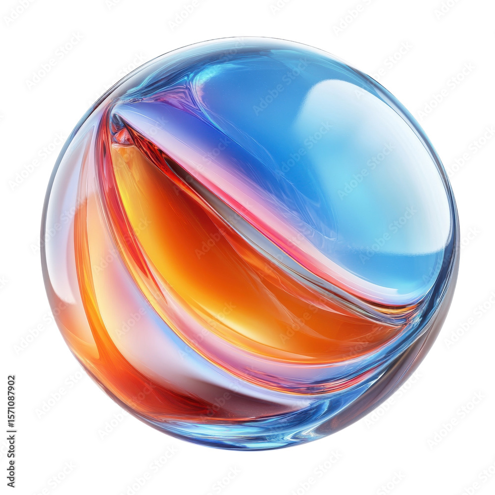 Abstract Sphere Glass Orb with Swirling Blue and Orange Colors Modern Art on transparent background Abstract Sphere Glass Orb with Swirling Blue and Orange Colors Modern Art on transparent background