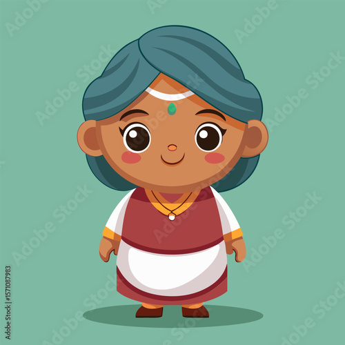 Adorable Cartoon Indian Girl in Traditional Dress