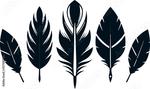 Boho Feather Silhouette Set – 6 Feather Designs in Vector Style