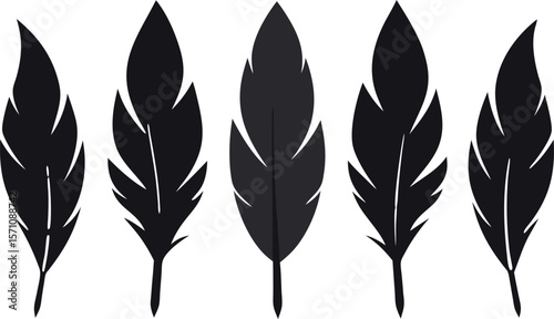Boho Feather Silhouette Set – 6 Feather Designs in Vector Style