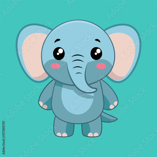 Adorable Baby Elephant Illustration.  Cute Cartoon Animal Drawing
