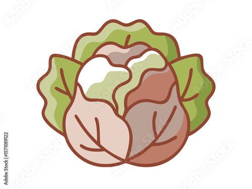 Colorful Cartoon Illustration of a Head of Lettuce , Cute, cartoonish illustration of a head of lettuce. 