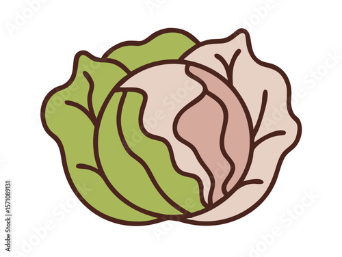 Colorful Cartoon Illustration of a Head of Lettuce , Cute, cartoonish illustration of a head of lettuce. 