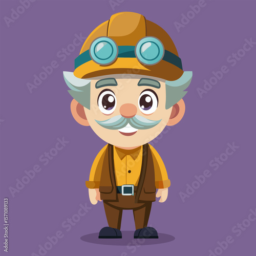 Cartoon illustration of a happy old engineer