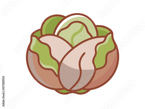 Colorful Cartoon Illustration of a Head of Lettuce , Cute, cartoonish illustration of a head of lettuce. 