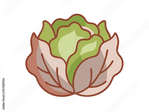 Colorful Cartoon Illustration of a Head of Lettuce , Cute, cartoonish illustration of a head of lettuce. 