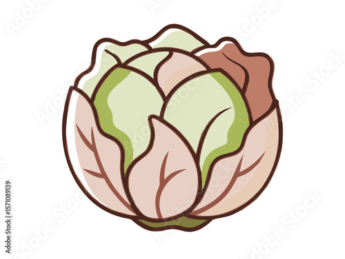 Colorful Cartoon Illustration of a Head of Lettuce , Cute, cartoonish illustration of a head of lettuce. 