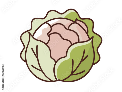 Colorful Cartoon Illustration of a Head of Lettuce , Cute, cartoonish illustration of a head of lettuce. 