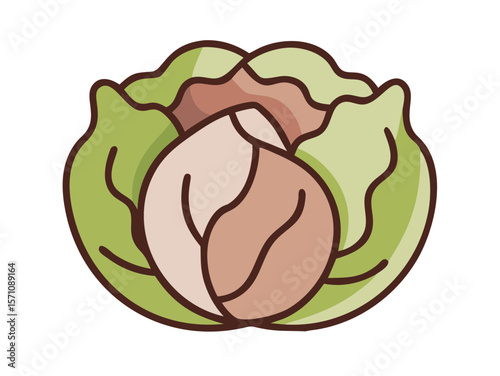 Colorful Cartoon Illustration of a Head of Lettuce , Cute, cartoonish illustration of a head of lettuce. 