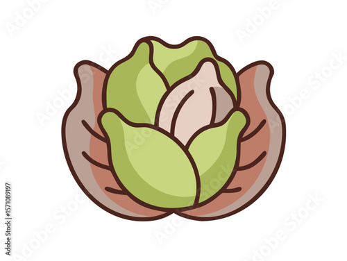 Colorful Cartoon Illustration of a Head of Lettuce , Cute, cartoonish illustration of a head of lettuce. 