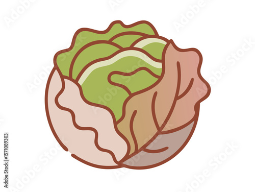 Colorful Cartoon Illustration of a Head of Lettuce , Cute, cartoonish illustration of a head of lettuce. 