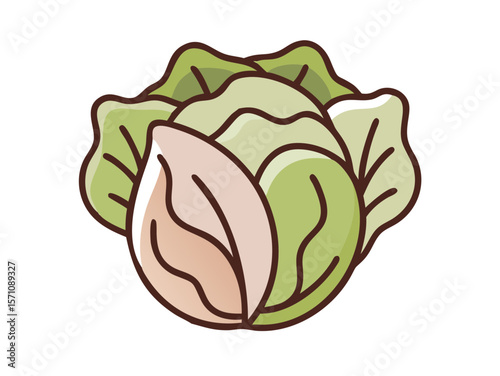 Colorful Cartoon Illustration of a Head of Lettuce , Cute, cartoonish illustration of a head of lettuce. 