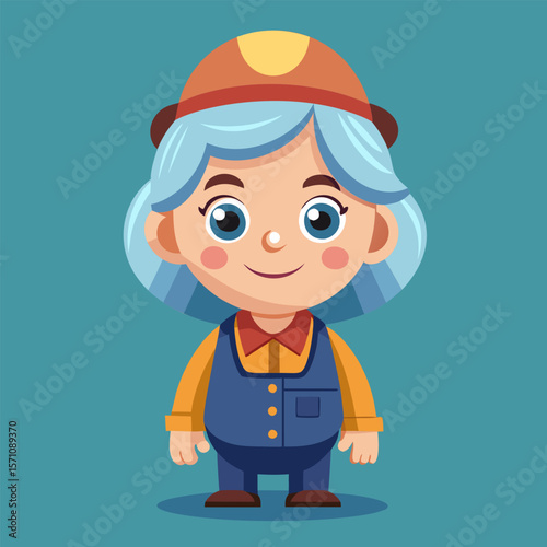 Adorable Cartoon Girl Construction Worker. Happy Child in Hard Hat