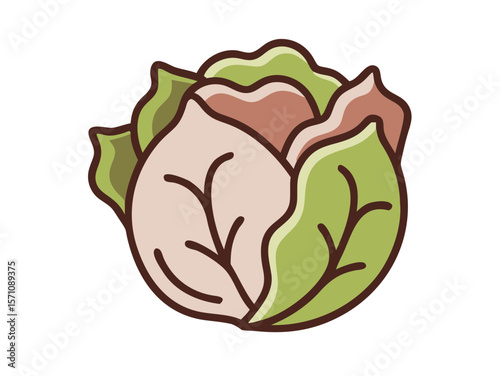 Colorful Cartoon Illustration of a Head of Lettuce , Cute, cartoonish illustration of a head of lettuce. 