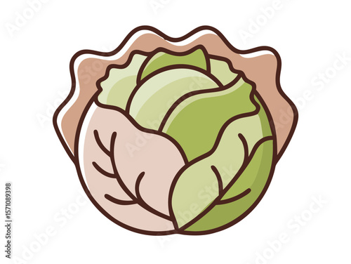 Colorful Cartoon Illustration of a Head of Lettuce , Cute, cartoonish illustration of a head of lettuce. 