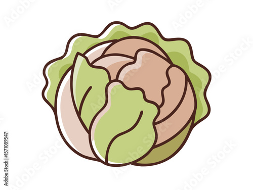 Colorful Cartoon Illustration of a Head of Lettuce , Cute, cartoonish illustration of a head of lettuce. 