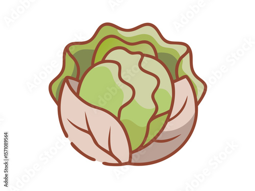 Colorful Cartoon Illustration of a Head of Lettuce , Cute, cartoonish illustration of a head of lettuce. 