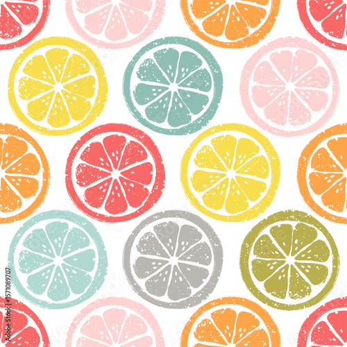 Multicolor Citrus Fruit Slices Vector Seamless Pattern