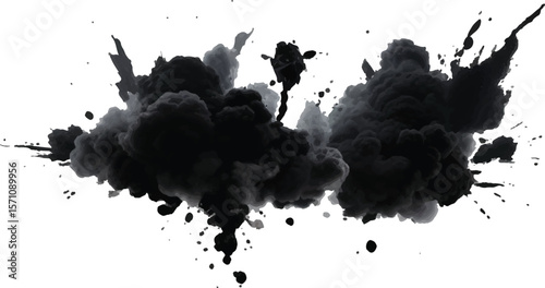 High-Impact Abstract Illustration Depicting a Dark Smoke and Dust Cloud Rising in a 
Swirling, Chaotic Motion Against a Clean, Minimalist White Space


