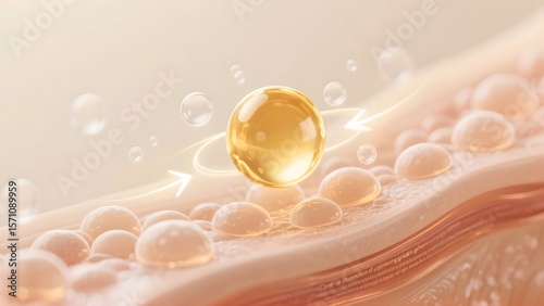 3D Skin Moisturizing Concept with Serum Droplet and Collagen Layers