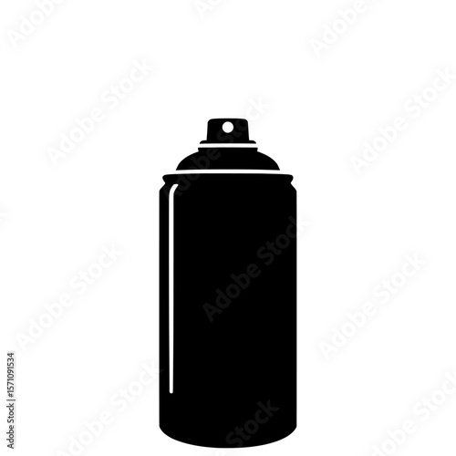 A black spray paint can with a white background in a simple illustration on transparent background , no background