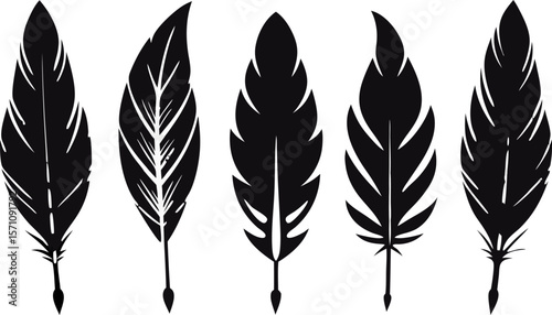 Boho Feather Silhouette Set – 6 Feather Designs in Vector Style