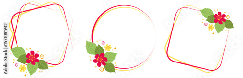 Set of bright frames of different shapes in single style with place for copying. Vector isolated templates with flowers and elements in a flat style. Stylish design for photos and project design