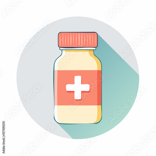 Stylish medicine bottle design with a cross emblem, perfect for healthcare, pharmaceutical and wellness branding projects.