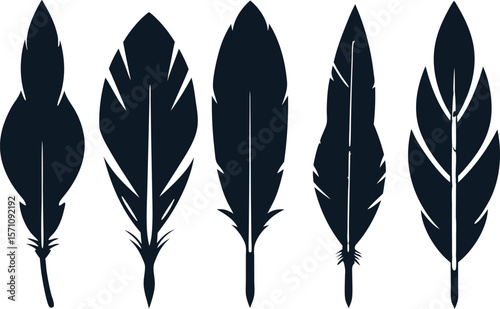 Boho Feather Silhouette Set – 6 Feather Designs in Vector Style