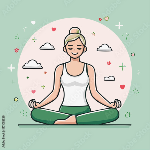 Find inner peace with this mindful meditation design, perfect for wellness centers and promoting healthy lifestyles and yoga.