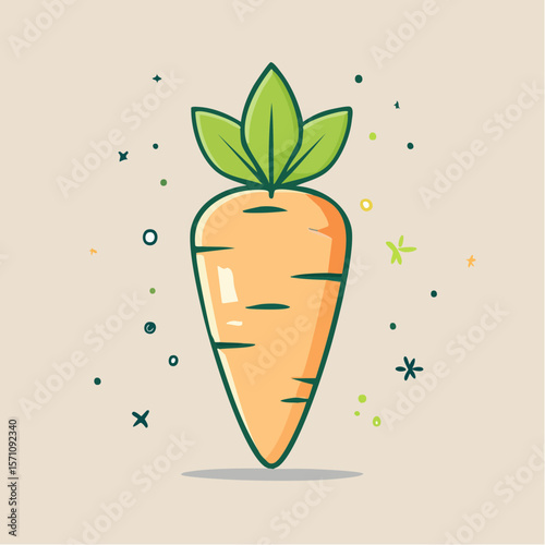 A charming carrot graphic with green leaves offers a playful design element suitable for food blogs or vegetarian promotions.
