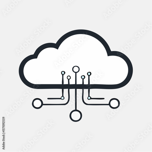 Conceptual cloud computing graphic depicting data network connections for scalable designs or software representations.