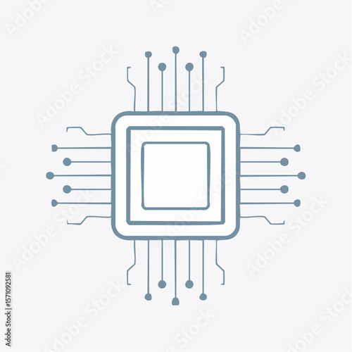 Modern technology graphic shows a simple computer chip design on a plain background, ideal for tech companies and electronics marketing.