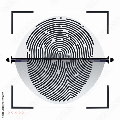 Secure identification using a fingerprint scan for biometric access, presented in a stylized graphic that emphasizes technology and personal data security.
