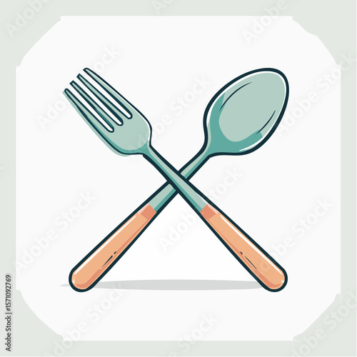 Stylized silverware with a fork and spoon crossed, perfect for restaurant design or any food related project requiring kitchen utensil elements.