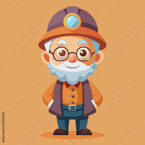 Smiling Cartoon Miner. Happy Old Man Character Illustration